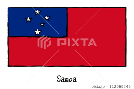 アナログ手描き風　世界の国旗、サモア 112069349