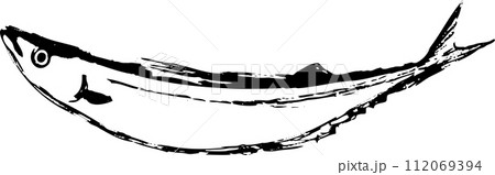 さんまの魚の墨絵イラスト 112069394