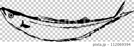 さんまの魚の墨絵イラスト 112069394