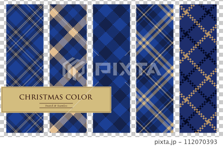 ブルーとゴールドのクリスマスチェックのパターンセット 112070393