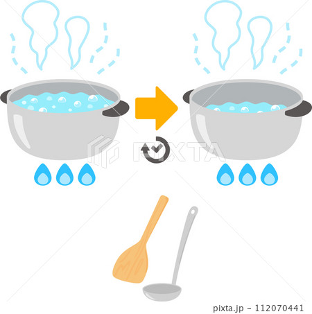 鍋で沸かして蒸発した水、煮詰める 112070441