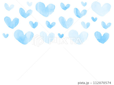 水彩の青色と水色のハートが並んだ背景イラスト 112070574