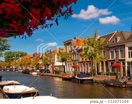 Streets along canal of Leiden, Netherlands 112071108