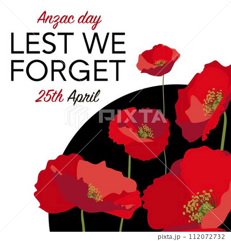 Lest we forget square post social template layout with red poppies on white background 112072732