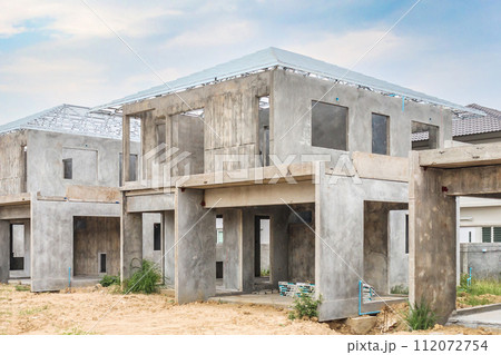 construction residential new house with prefabrication system in progress at building site construction residential new house with prefabrication system in progress at building site 112072754