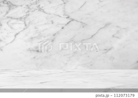 white marble table with natural wall texture background for mockup product display template 112073179