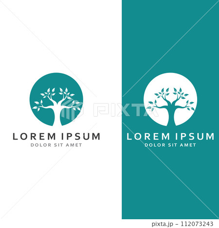 Living tree logo design, using a vector illustration template concept. 112073243
