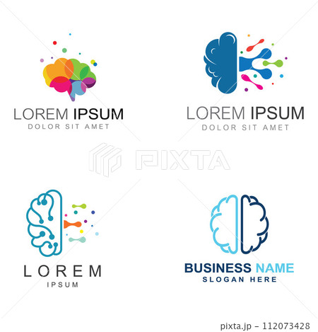 Brain logo. Brain logo with combination of technology and brain part nerve cells, with design concept vector illustration template. 112073428