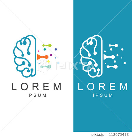 Brain logo. Brain logo with combination of technology and brain part nerve cells, with design concept vector illustration template. Brain logo. Brain logo with combination of technology and brain part nerve cells, with design concept vector illustration template. 112073458