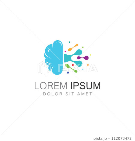 Brain logo. Brain logo with combination of technology and brain part nerve cells, with design concept vector illustration template. 112073472