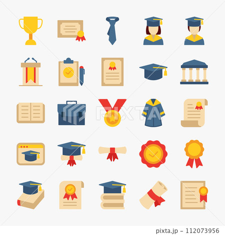 graduation icons collection. school, student, learning, diploma, icons set. vector illustration 112073956