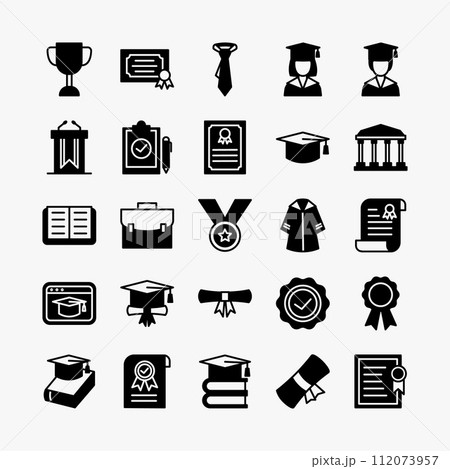 graduation icons collection. school, student, learning, diploma, icons set. vector illustration 112073957