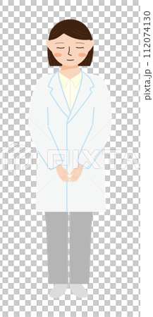 白衣を着て、お辞儀をする女性のイラスト 白衣を着て、お辞儀をする女性のイラスト 112074130
