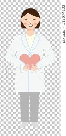 一個穿著白大褂抱著一顆心的女人的插圖 112074132