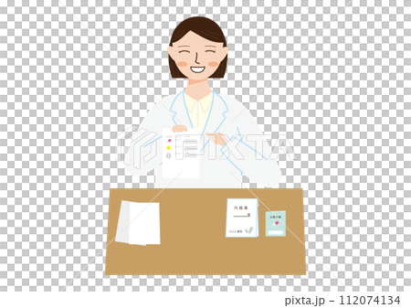 圖解：一名婦女指著藥物資訊表並進行解釋 112074134