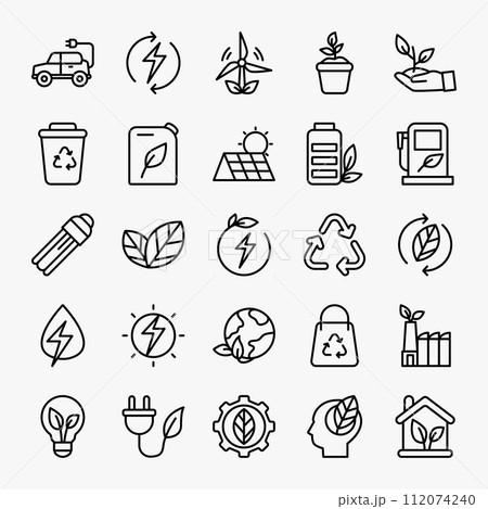 eco green icons collection. ecology, environment, energy, renewable icons set. vector illustration eco green icons collection. ecology, environment, energy, renewable icons set. vector illustration 112074240