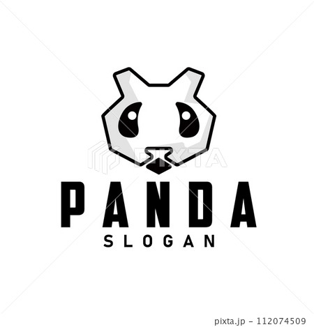 Cute and simple lazy black and white panda animal silhouette design template brand panda bear logo vector 112074509