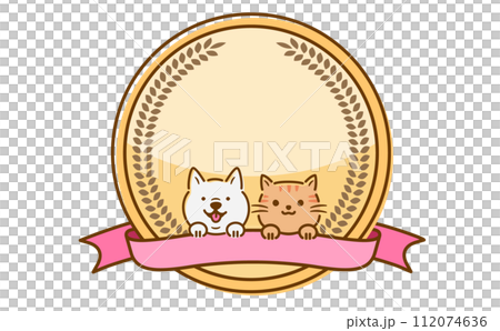貓狗的可愛插圖、金牌以及可用於金牌獎和排名等設計的絲帶。 112074636