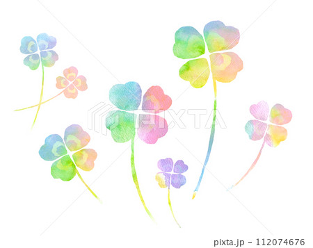 水彩テキスタイル 虹色の四葉のクローバー 水彩テキスタイル 虹色の四葉のクローバー 112074676