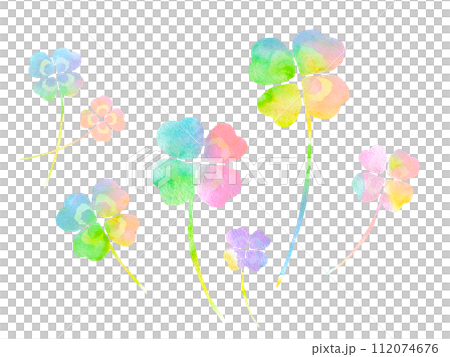 水彩テキスタイル 虹色の四葉のクローバー 水彩テキスタイル 虹色の四葉のクローバー 112074676