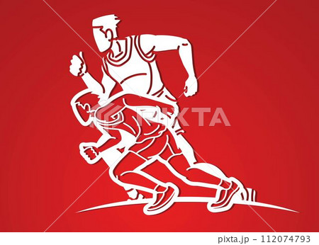 Men Running Mix Action Speed Movement Marathon Runner Cartoon Sport Graphic Vector 112074793