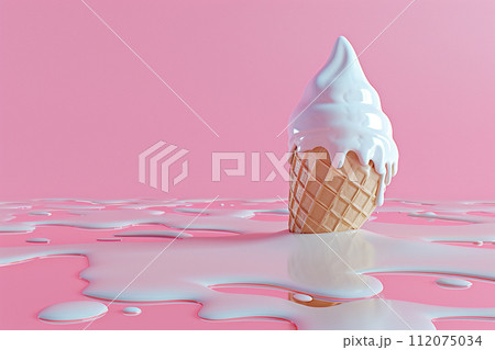 3d ice cream melting on pink background with generative ai 3d ice cream melting on pink background with generative ai 112075034