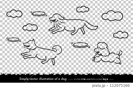 狗跑著、玩著、跳著，一邊跑一邊吐舌頭的插圖素材_單調手寫線描 112075160