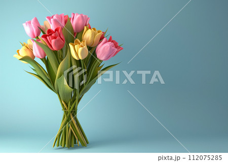 colorful bouquet 3d elements on background with generative ai 112075285
