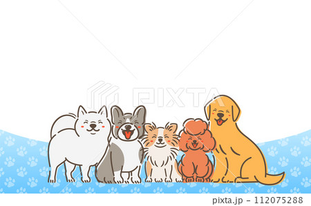 足跡柄の背景と笑顔の犬猫の見出しタイトルに使えるコピースペースのあるかわいい動物ベクターフレーム 足跡柄の背景と笑顔の犬猫の見出しタイトルに使えるコピースペースのあるかわいい動物ベクターフレーム 112075288