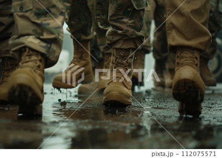 close up of soldiers boots walking with generative ai close up of soldiers boots walking with generative ai 112075571