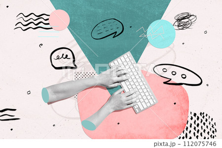 Speech bubbles and a computer keyboard Speech bubbles and a computer keyboard 112075746