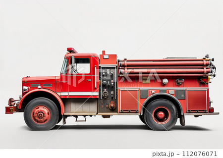 Fire truck on white background with generative ai 112076071