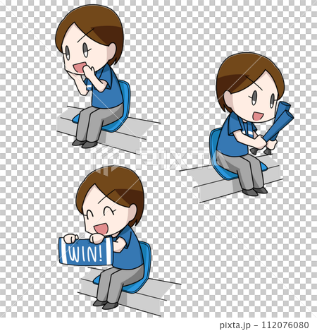 3 illustration patterns of female fans cheering while watching sports 3 illustration patterns of female fans cheering while watching sports 112076080