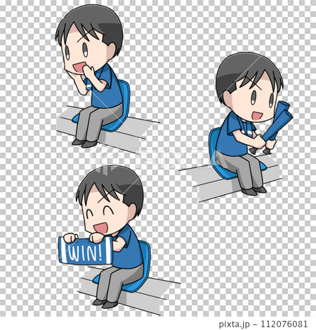 3 illustration patterns of male fans cheering while watching sports 3 illustration patterns of male fans cheering while watching sports 112076081