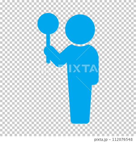 Icon of a person holding a round plate - template material for answers and signs Icon of a person holding a round plate - template material for answers and signs 112076548