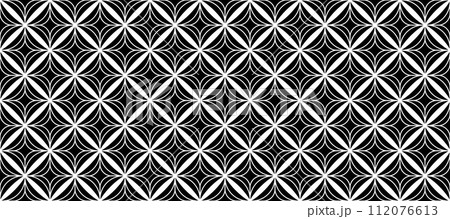 Seamless black and white tile pattern. Decorative ceramic mosaic wallpaper. Abstract geometric repeating decor for floor, wall, kitchen, bath, print. Simple ornamental backdrop. Vector texture Seamless black and white tile pattern. Decorative ceramic mosaic wallpaper. Abstract geometric repeating decor for floor, wall, kitchen, bath, print. Simple ornamental backdrop. Vector texture 112076613