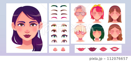 Young woman face construction set Young woman face construction set 112076657