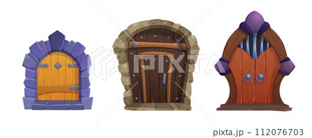 Medieval wooden doors set 112076703