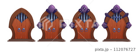Medieval castle or dungeon door in form of arch 112076727
