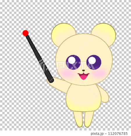 一隻熊舉起手並拿著指點棒的蠟筆插圖 112076785