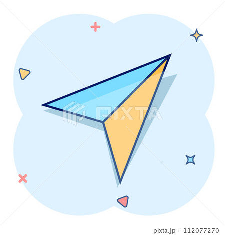 Paper plane icon in comic style. Sent message cartoon vector illustration on white isolated background. Air sms splash effect business concept. Paper plane icon in comic style. Sent message cartoon vector illustration on white isolated background. Air sms splash effect business concept. 112077270
