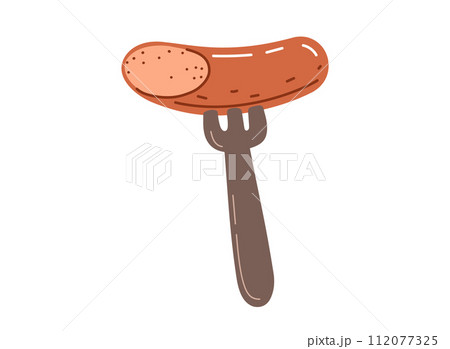 Grilled sausage on the fork.Barbecue food.Vector illustration in cartoon style 112077325