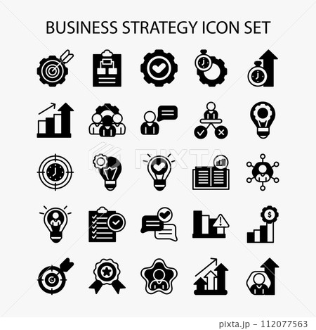 Business strategy icons set. Management, teamwork, success, goal icons collection. vector illustration 112077563