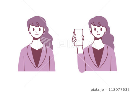 スーツを着た女性、スマホを持ったポーズ 112077632