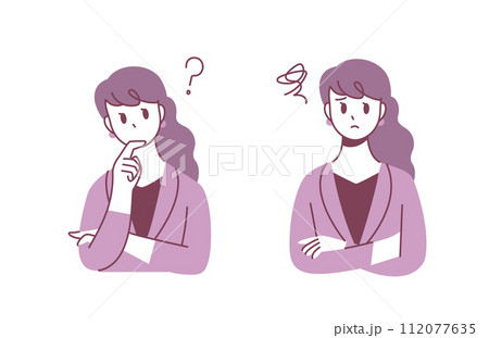 スーツを着た女性、疑問・悩みのポーズ 112077635