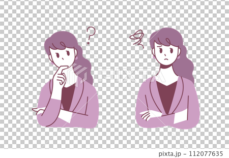 スーツを着た女性、疑問・悩みのポーズ 112077635