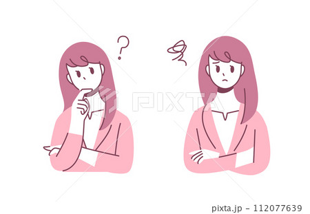 スーツを着た女性、疑問・悩みのポーズ 112077639