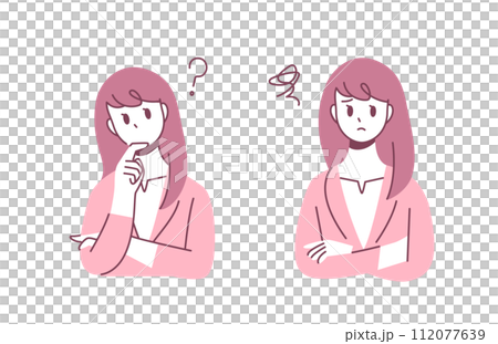 スーツを着た女性、疑問・悩みのポーズ 112077639