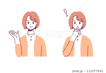 女性、案内・驚きのポーズ 112077641