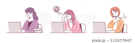 オフィスワーカー　デスクワークのポーズセット 112077647